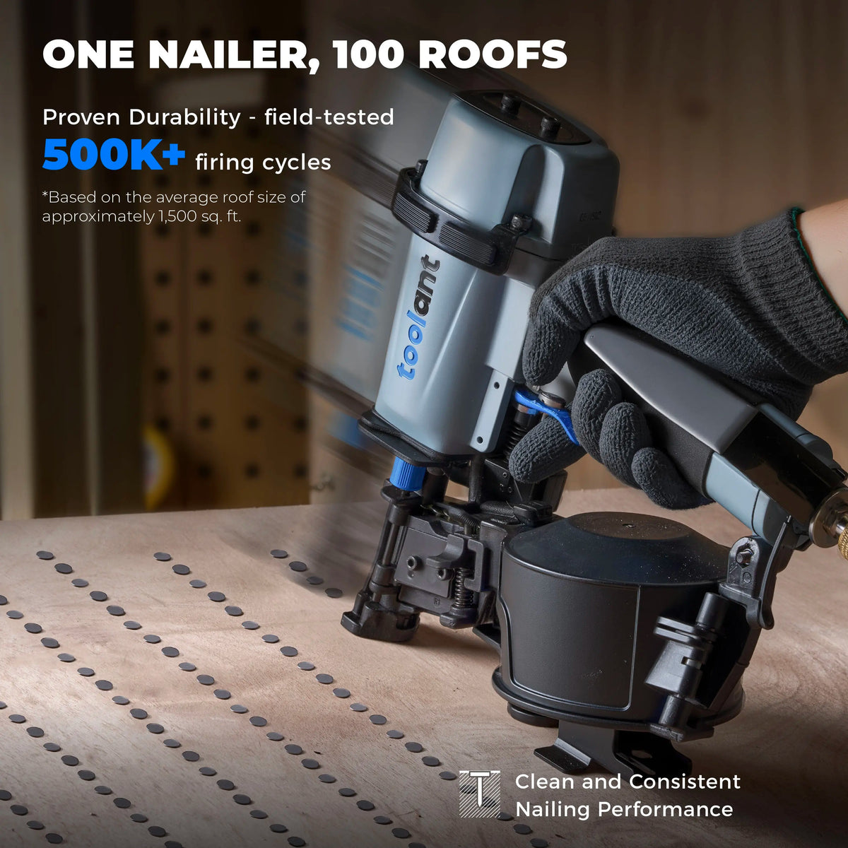 Toolant Pneumatic Roofing Nail Gun (Power Tools), 15-Degree Heavy Duty Nailgun with Metal Housing & Anti-Slip Grip, 3/4"-1-3/4" Nail Capacity, 120 Coil Load, 70-120 PSI, for Asphalt Shingles & Fencing, Includes Safety Glasses
