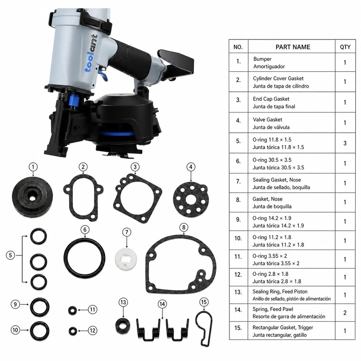 Toolant Pneumatic Roofing Nail Gun (Power Tools), 15-Degree Heavy Duty Nailgun with Metal Housing & Anti-Slip Grip, 3/4"-1-3/4" Nail Capacity, 120 Coil Load, 70-120 PSI, for Asphalt Shingles & Fencing, Includes Safety Glasses